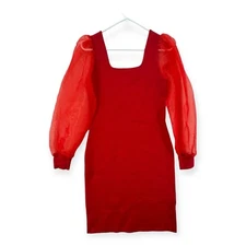 House Of Harlow 1960 Dress Womens Small Bodycon Ribbed Stretch Red Party NEW