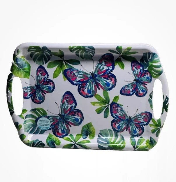 Large Melamine Handled Serving Tray Butterflies Pattern 19.25 x 11.5 - Image 3 of 4