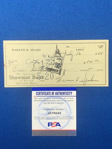 Warren Spahn Autographed Personal Check WS Champion MILWAUKEE BRAVES PSA DNA - Picture 4 of 4