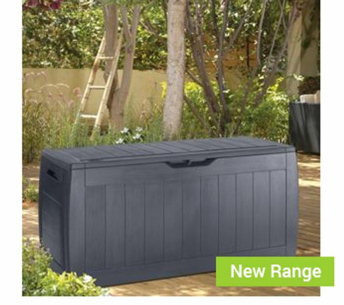 XL Keter Hollywood Garden Outdoor Storage Box Wood Effect Garden Grey