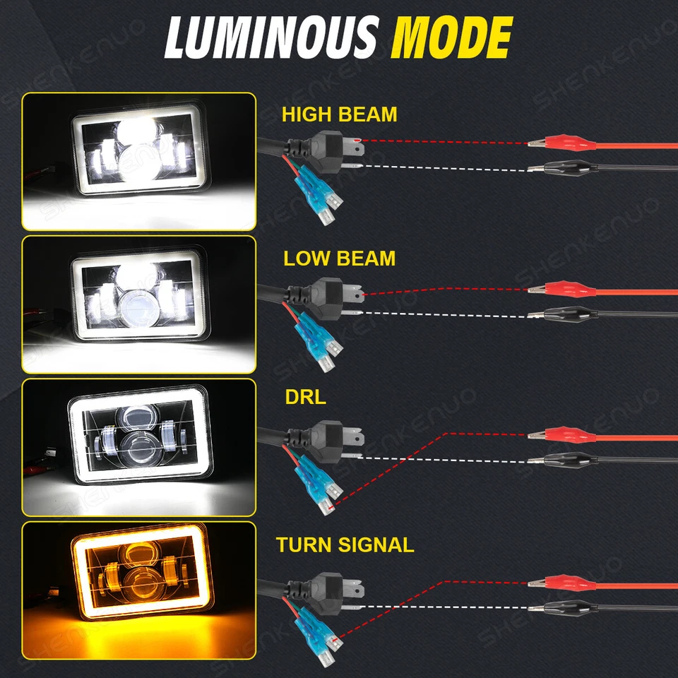 4x Faros LED de haz alto/bajo de 4x6" pulgadas más nuevos para Ford Mustang 79-86 Thunderbird Foto 4 de 4