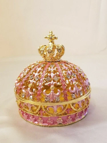 Gold and Pink Princess Queen Crown Trinket Jewelry Box Quinceanera Birthday 👸