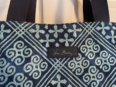 USED VERA BRADLEY FAMILY TOTE RETIRED CUBAN TILES PRINT MESH DRAWSTRING