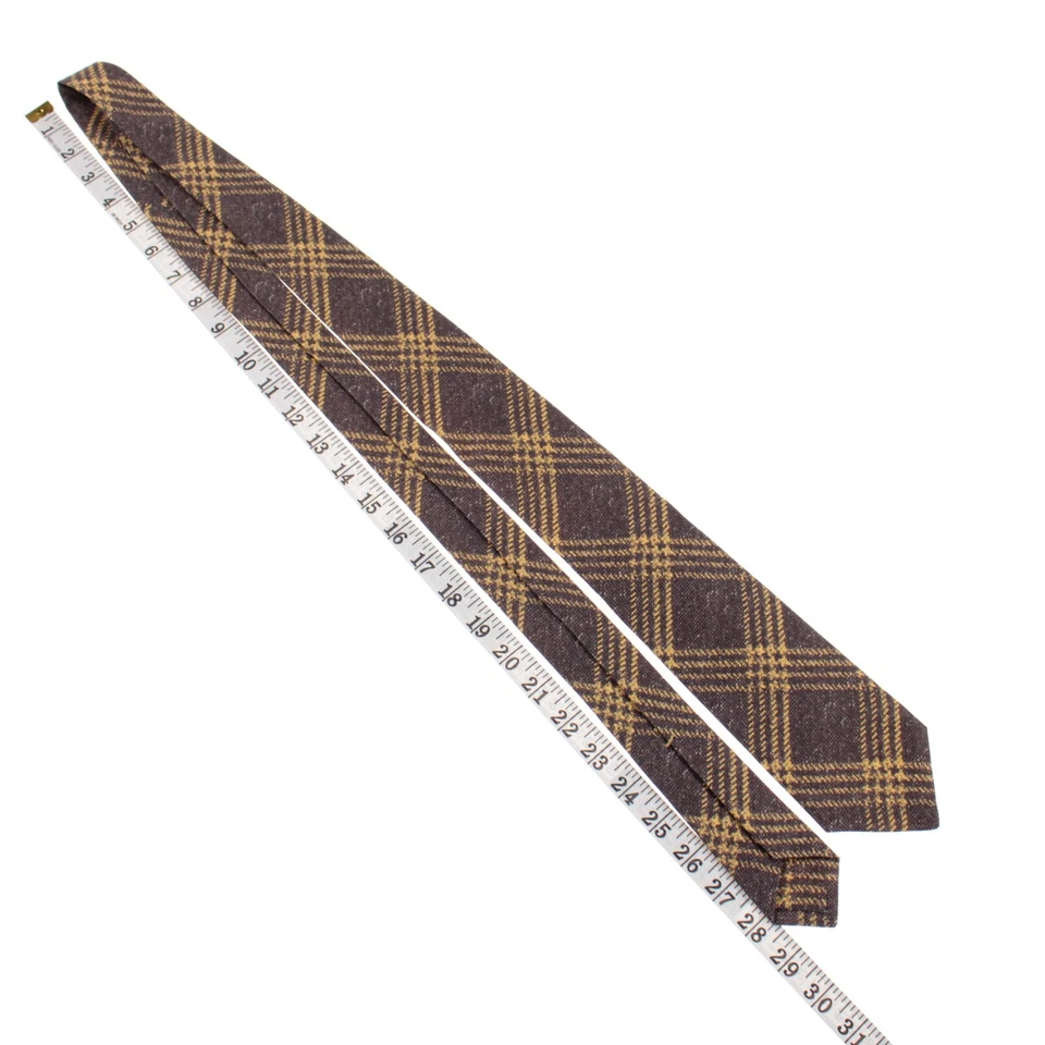 Corbata Kiton nueva sin etiquetas seda/lino/algodón siete pliegues en marrón grisáceo/amarillo a cuadros Foto 3 de 4