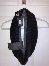 NWT Unisex Free Press Black w/Grey Border Chunky Knit Infinity Scarf One Size