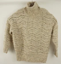 New FRNCH Paris Women's Oversize M/L Oatmeal Fuzzy Cable Knit Turtleneck Sweater