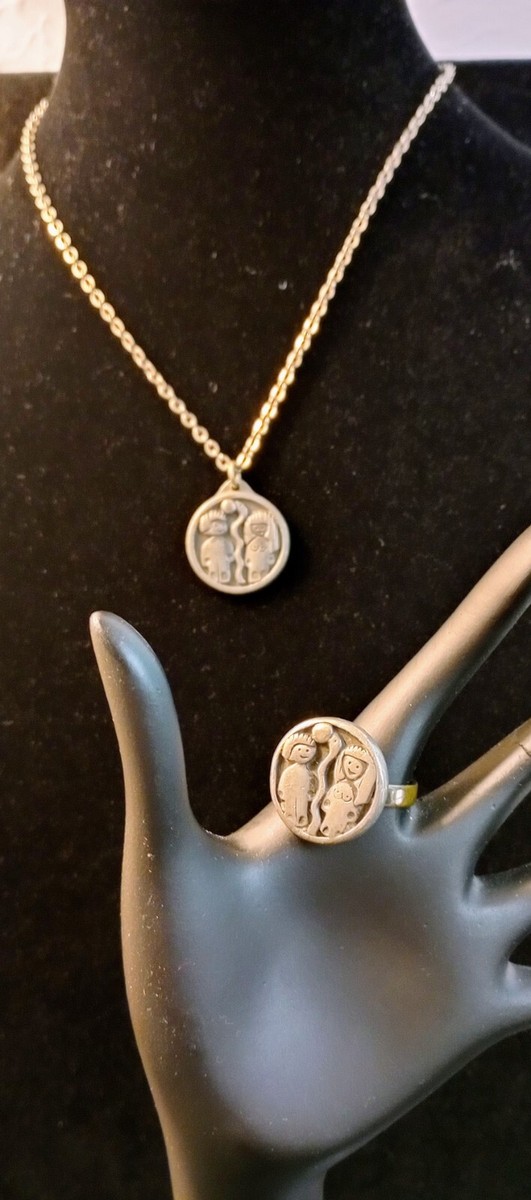 Rare Vintage Georg Jensen Denmark Adam And Eve Pewter Pendant And