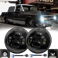 Pair 7" Round LED Headlight Hi-Lo Beam Fit Chevy C10/20/30 Pickup LUV Nova Vega