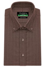 Men's Formal Button Down Polo Collar Brown Chalk Stripes Tailor Fit Dress Shirt