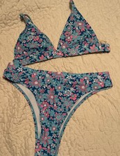 UnBranded Women  s Bikini, Two Piece Swimsuit, Blue And Pink Floral Size Large