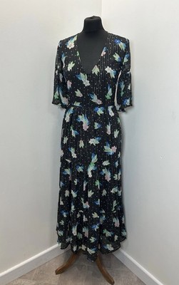 Primrose Park Ossie Clark Style Floral Print Tiered Chiffon Midi Dress Size XS