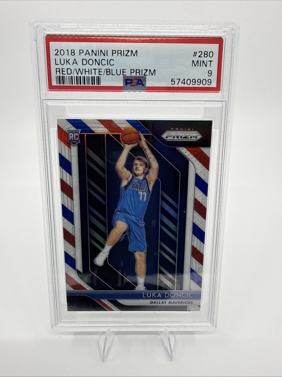 2018 Panini Prizm #280 Luka Doncic Red/White/Blue Prizm PSA 9