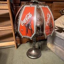 Coca-Cola Stained Glass Lamp with Red Panels Advertising Sign