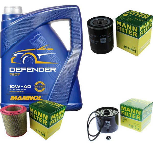 Mann Inspektionspaket 5L Mannol Defender 10W-40 FüR Fiat Ducato Kasten 1.9 D-image
