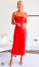 NEW ZARA red faux leather strapless midi long dress SIZE XS Party