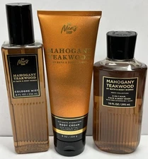 Bath Body Works Mahogany Teakwood Cologne Mist Body Cream 3in1 Gel Wash 3pc Set