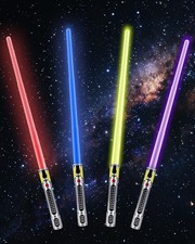 4 Pack 7 Colors Light Up Saber, Extendable Light Saber with FX Sound Motion S...