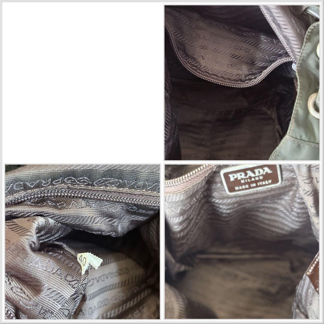 PRADA Nylon Leather Backpack Khaki Green Triangle Plate with Storage Bag Stains thumbnail 10