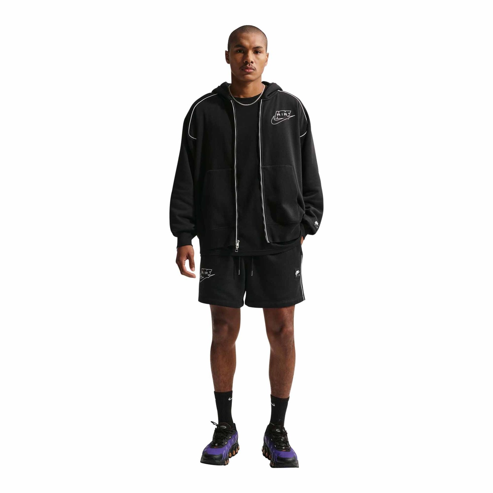 MENS NIKE AIR FLEECE SHORTS BLACKWHITEWHITE IF1278-010-SIZE M 12890₽