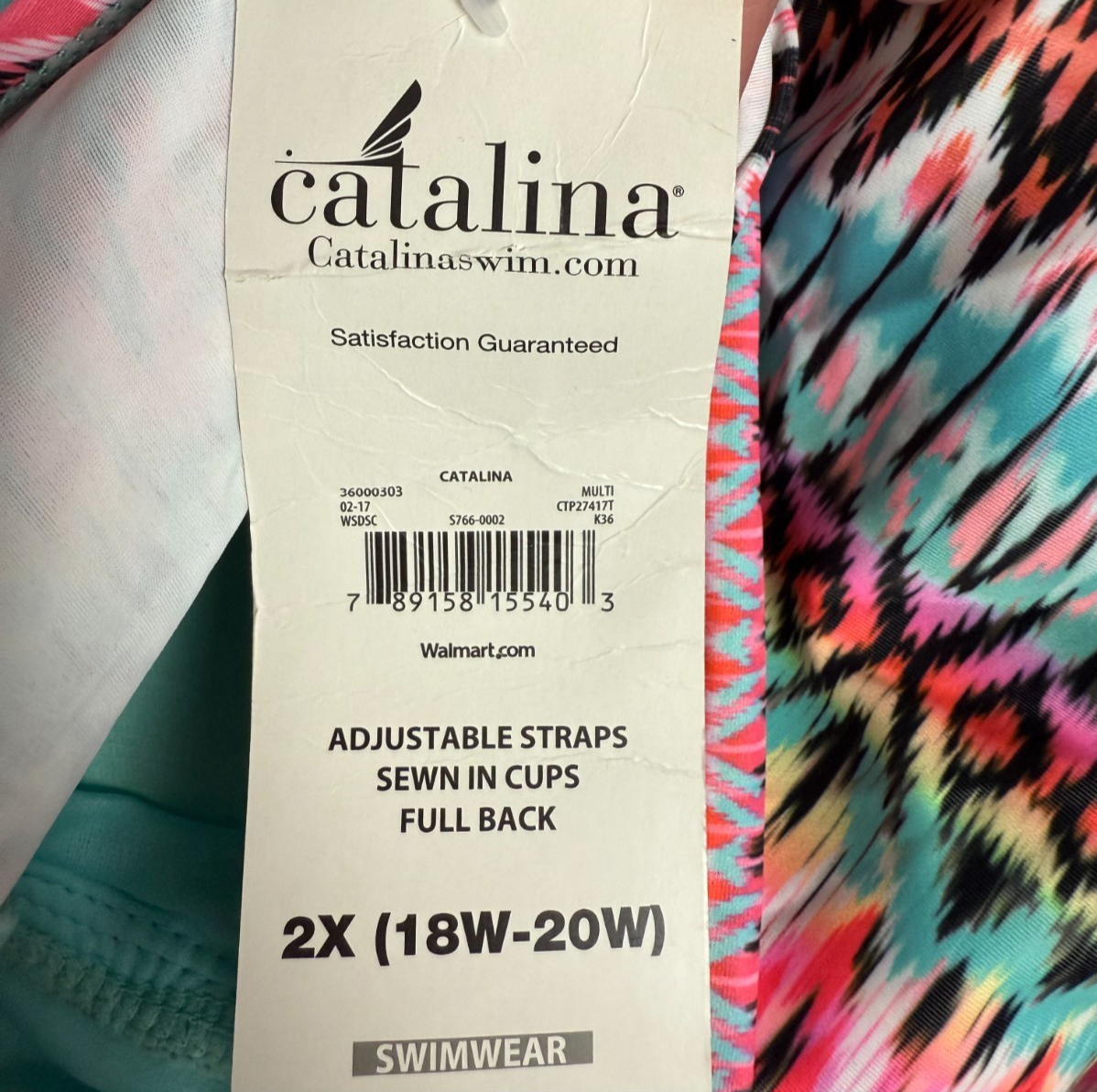 NWT Catalina Tankini Swimsuit Top Colorful Size 2X 18W 20W Full