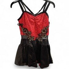 Red  Black Dance Costume Romper w/ Skirt in Back