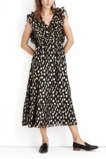 Madewell Metallic Polka Dot Clipdot Ruffle Maxi Dress Open Back Black Size 0
