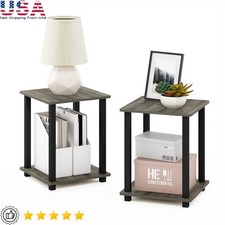 Compact End Table Set of 2 W/ Open Shelf Storage Tool-Free Assembly Indoor Use