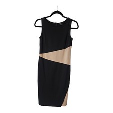 Ann Taylor Dress Size 2 Sheath Sleeveless Colorblock Unlined Black Tan Back Zip