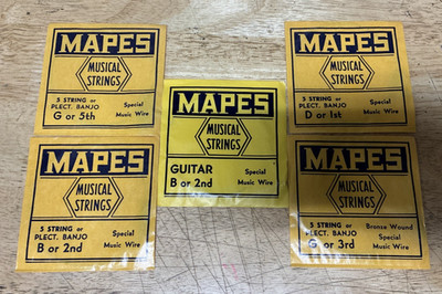 Vintage Mapes Musical Strings Lot of 5 Banjo and Guitar String Made in USA