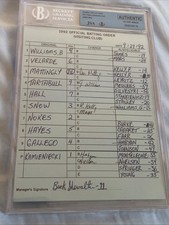 September 29 1992  Don Mattingly AUTOGRAPH Yankees Dugout Lineup Card JSA/BGS