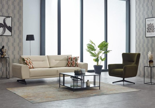 Sofagarnitur Dreisitzer Sofa 3 Sitz Stoffsofa Polstersofa Beige Sessel-image