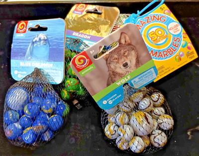 4 Original Packaging Wolf, Dragon, Blue Dolphin, 50 Amazing  Marbles 191