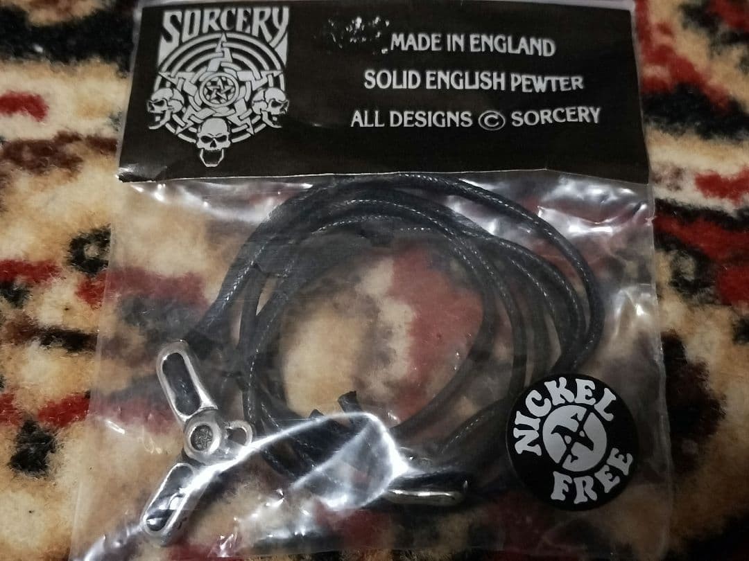 Vintage England Necromance Pentagram Necklace Gothic Black Cord Unused