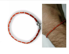 Bracciale di corallo rosso naturale in Argento 925 Braccialetto da Uomo e Donna