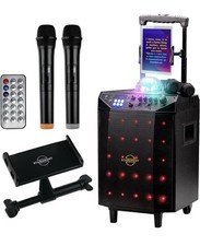 Portable Karaoke Machine Bluetooth Speakers on 2 Wheels With 2PK Wireless Mic