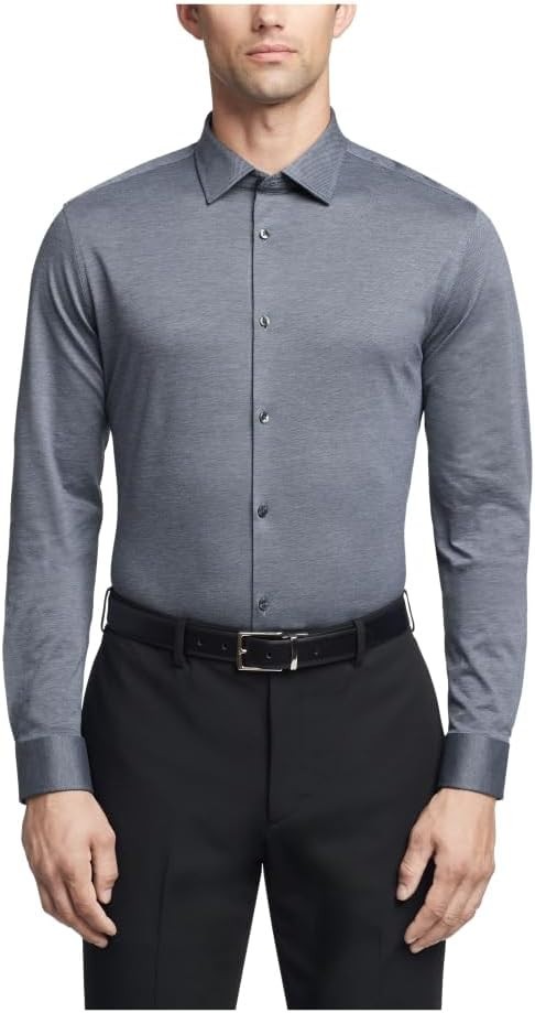 Calvin Klein Mens Dress Shirt Slim Fit Refined Cotton Stretch Navy 175 in 8690₽