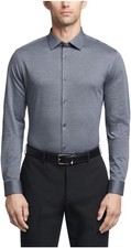 Calvin Klein Men's Dress Shirt Slim Fit Refined Cotton Stretch  Navy  17.5 in