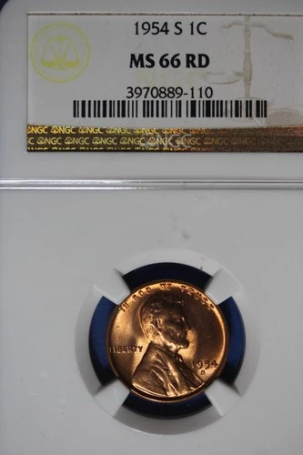 1954 S- NGC 1C MS66RD LINCOLN WHEAT CENT #B50539