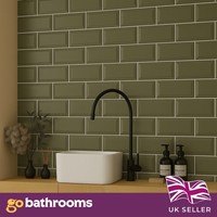 Glossy Green Sage Ceramic Brick Subway Metro Tile With Bevelled Edge 10x20cm Box