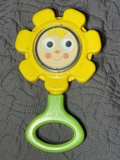 Fisher Price Sonaglio Fiore di Sole Giallo Made In USA 7 in Specchio Occhi Oscigliati #424 