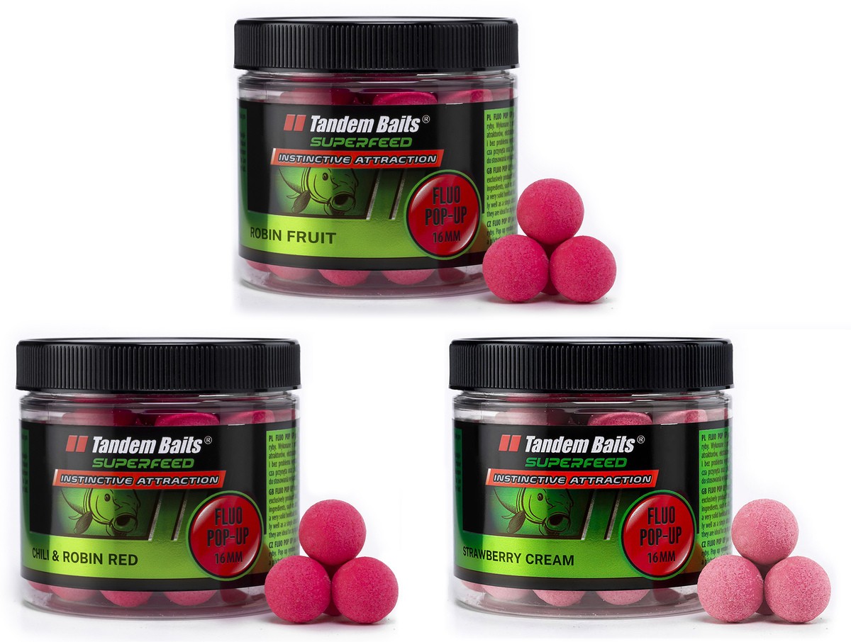 Tandem Baits Boilies Pop-up Fluo SuperFeed 16 mm–70 g–Mix Robin Red 3pz