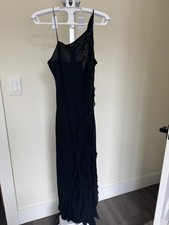 Express Asymmetrical Black Silk Dress – Size 5/6, Ruffled with One-Side Sequins
