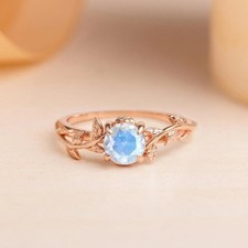 Natural Moonstone 14K Gold Plated on 925 Sterling Silver Twig Ring For Women