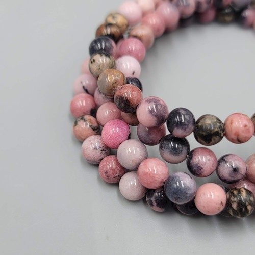 Pink Black Stone Beads Wrap Bracelet Memory Wire 7" - Picture 3 of 7