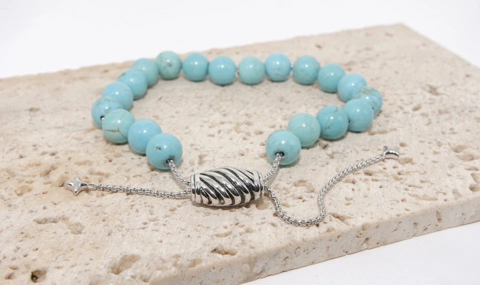 Brazalete bola cuentas espirituales David Yurman plata de ley con turquesa 925  Foto 3 de 4