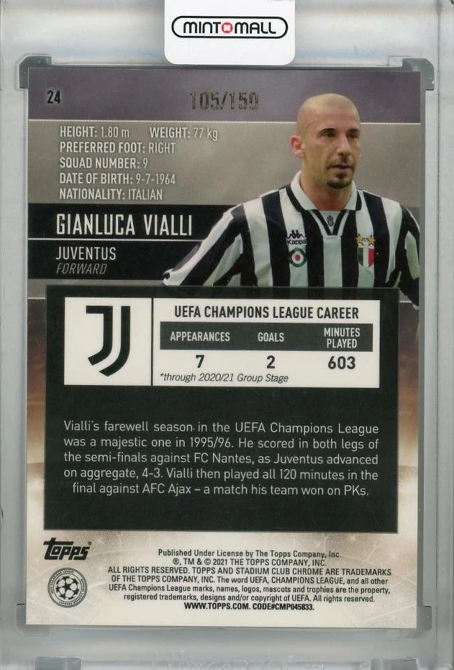 2020-21 Topps Stadium Club Chrome Juventus Gianluca Vialli Electric /150 - Image 2 of 2