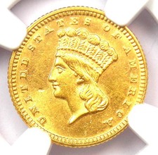 1872 Indian Gold Dollar G$1 Coin - Certified NGC Uncirculated Details (UNC MS)