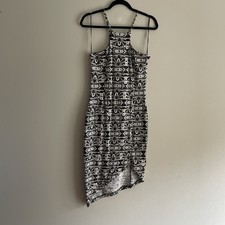 Express Wmn M Multicolor Geometric Spaghetti Strap Body Con Asymmetric Hem Dress