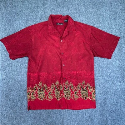No Boundaries Mens Red Tiki Mask Tropical Y2K Button Down Shirt Large L