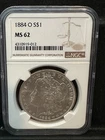 1884-O Morgan Silver Dollar NGC Graded MS62 NICE!